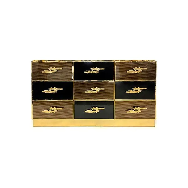 Image of Cassettiera vintage in vetro e ottone (marrone e nero)