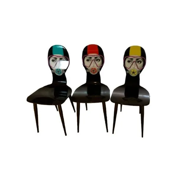 Set 3 sedie Silviasub in legno (nero), Fornasetti 