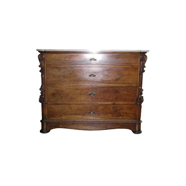 Vintage chest of drawers in walnut wood with marble top, image