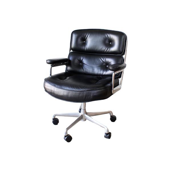 Vintage black leather office chair (1970s), image