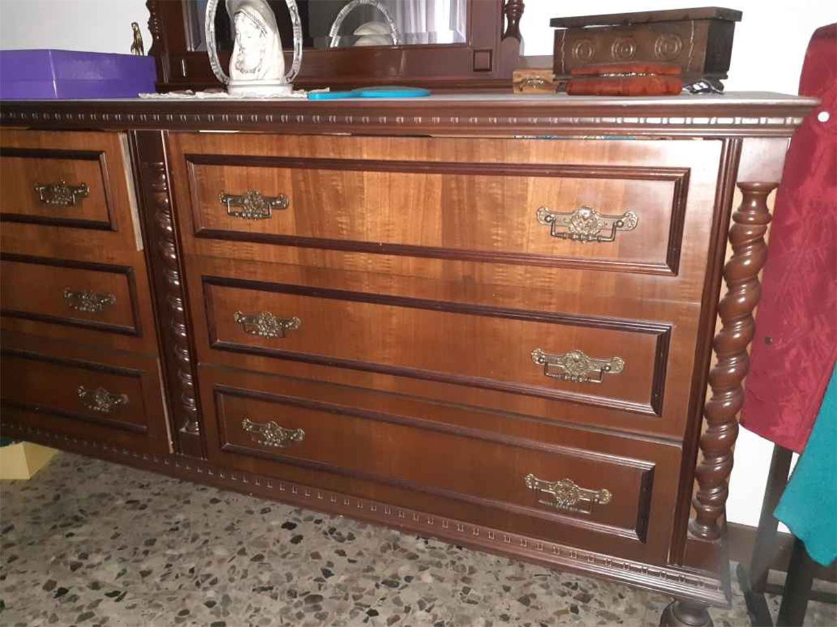 Chest of drawers with vintage wooden mirror (1960s)