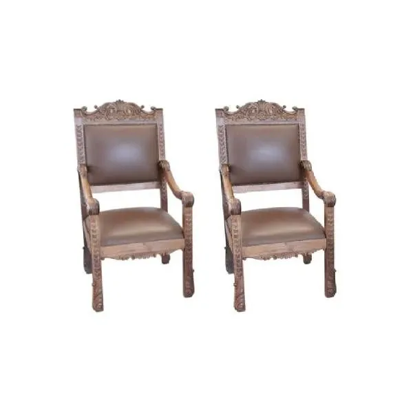 Set 2 sedie vintage in ecopelle e legno ('800), image