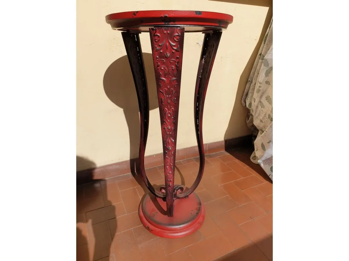 Tavolino Rotondo Vintage Con Colonne Romane In Metallo Nero - Chic Per Caffè, Tè O Soggiorno - 3
