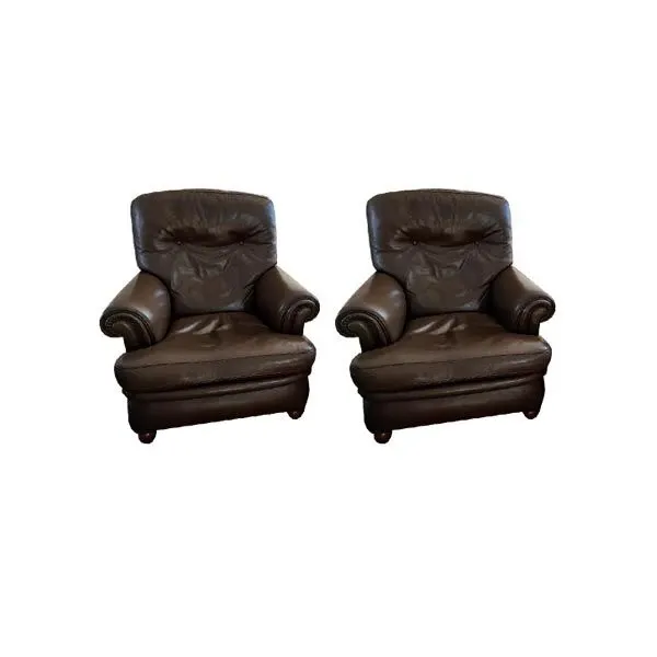 Set of 2 Edorardo armchairs in brown leather, Poltrona Frau image