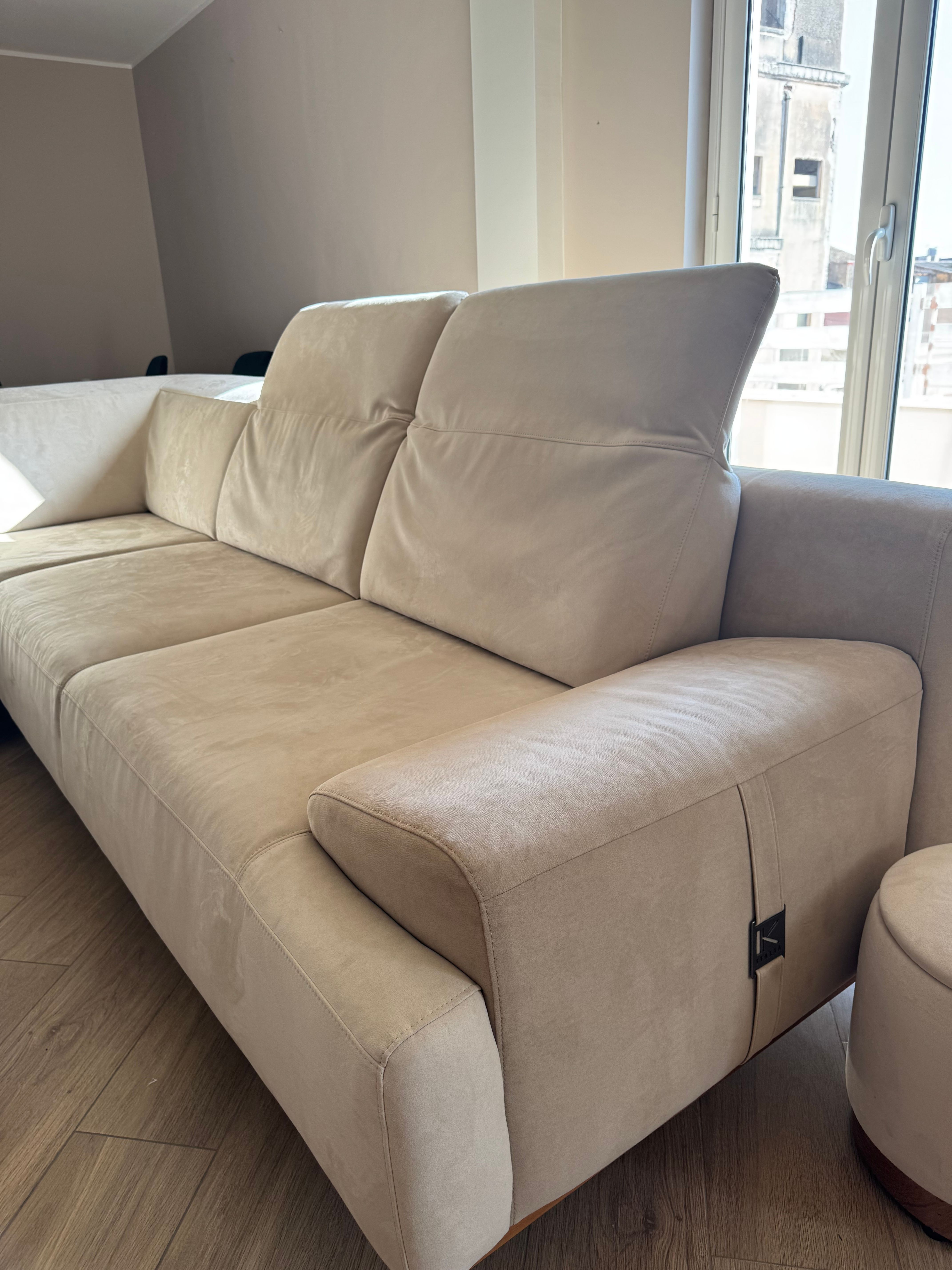 Two-Tone Fabric Corner Sofa (Beige and Brown) Front