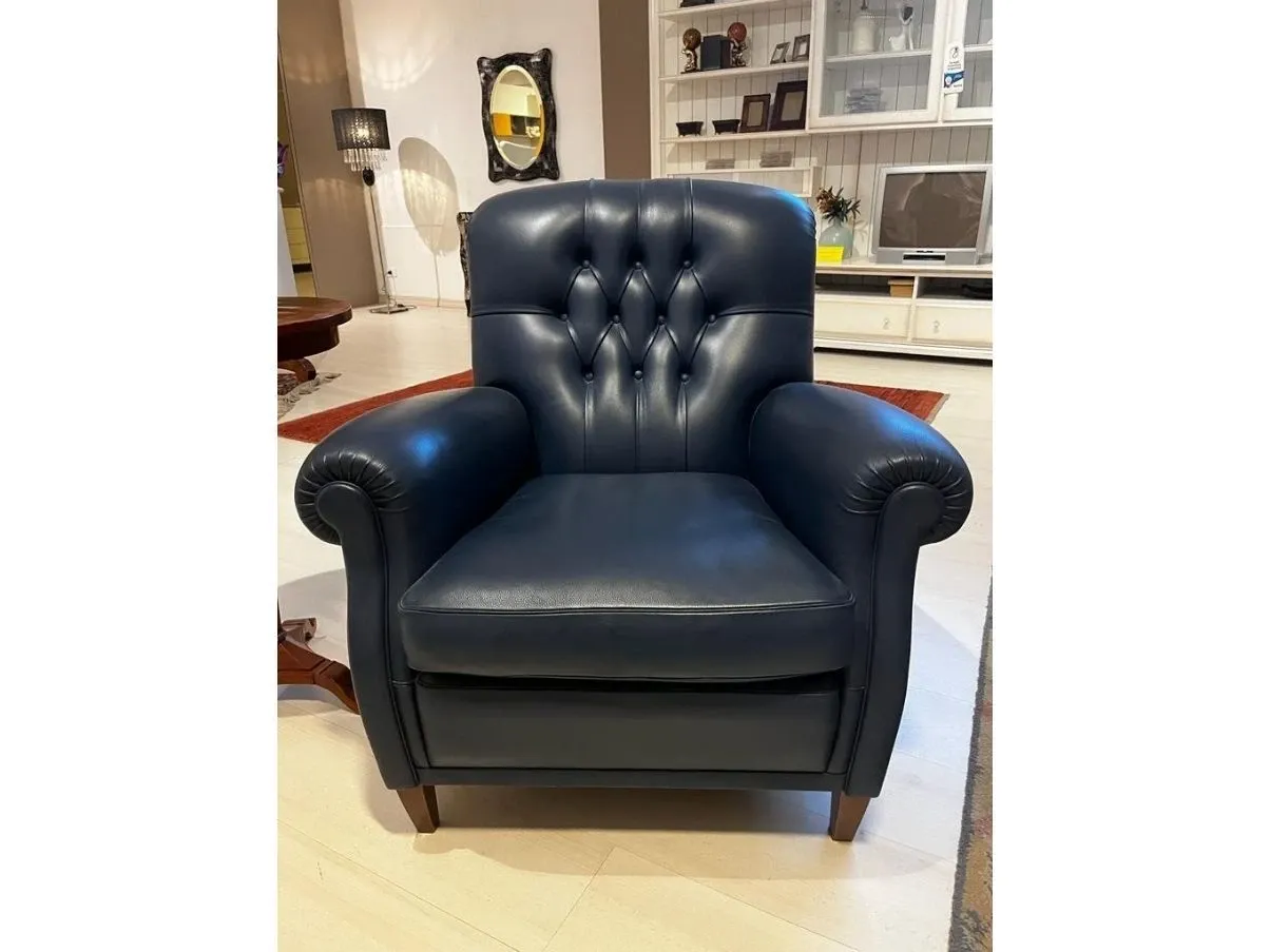 Chesterfield armchair in blue leather 1