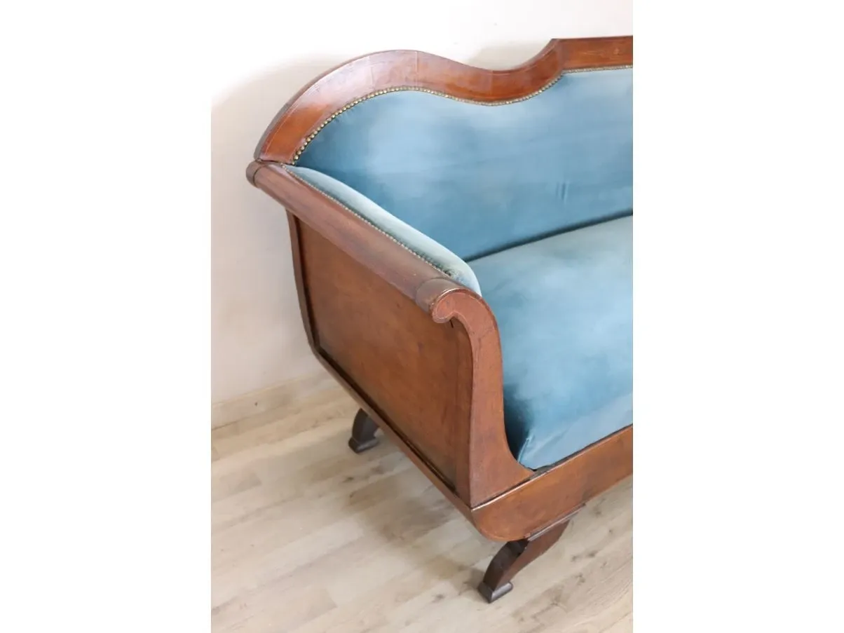 Vintage sofa in walnut and velvet (19th century) 4