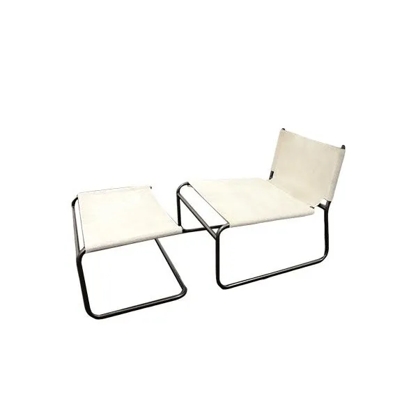 Armchair with Barclay leather pouf (white), Ivano Redaelli 