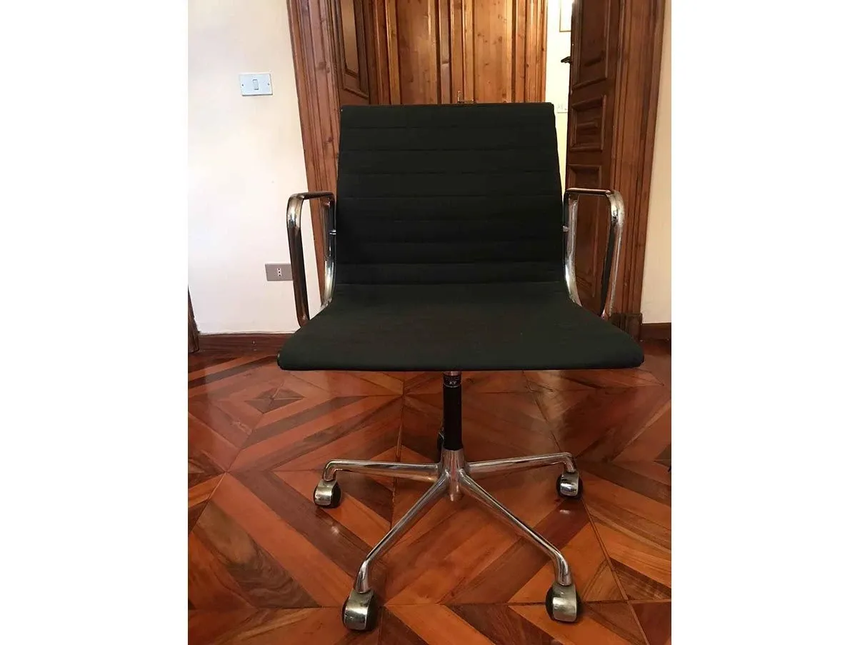 Set of 6 office chairs with armrests in fabric (black), ICF 2