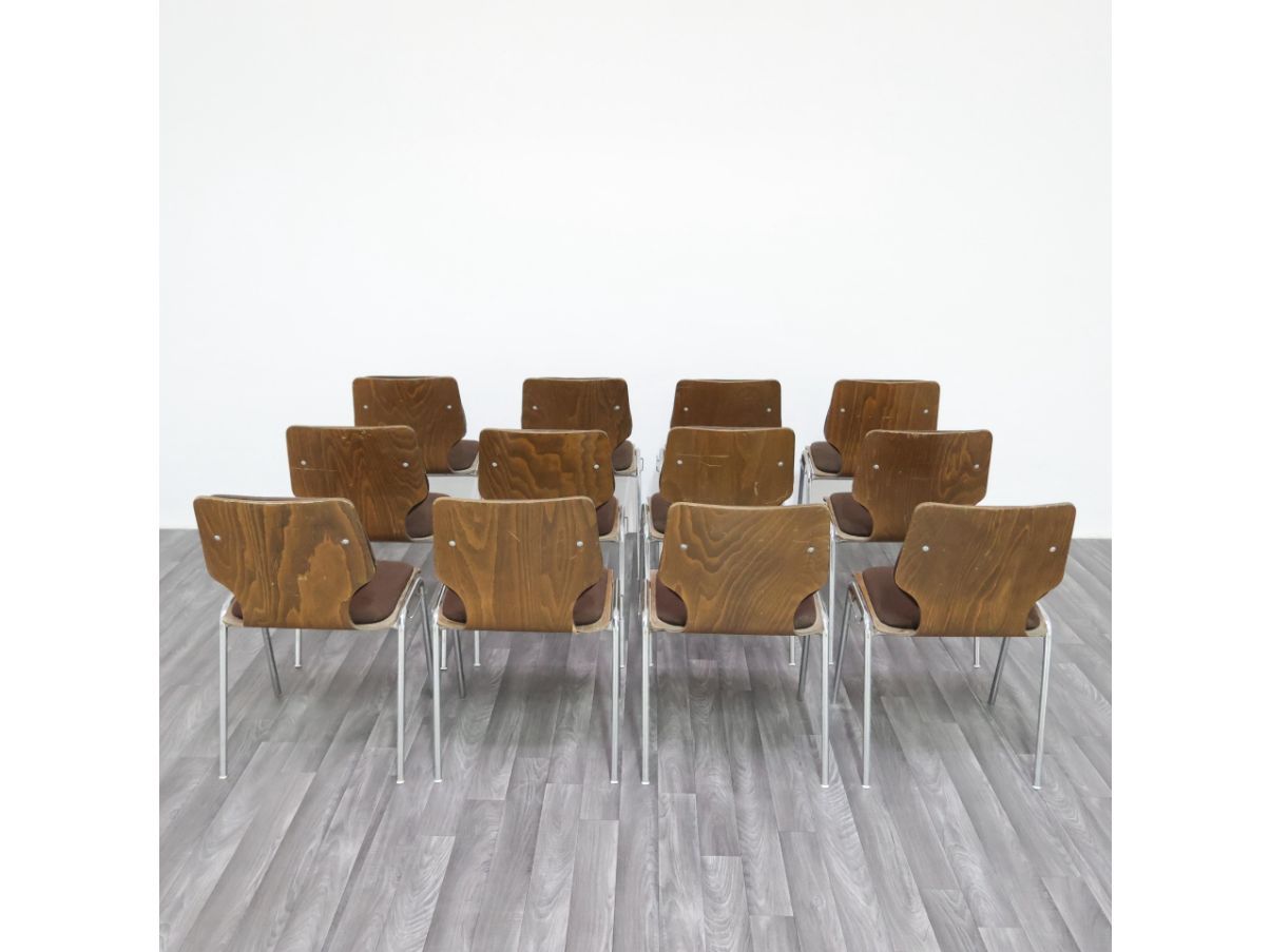 Set of 12 Vintage 1970s Bentwood Office Chairs Brand