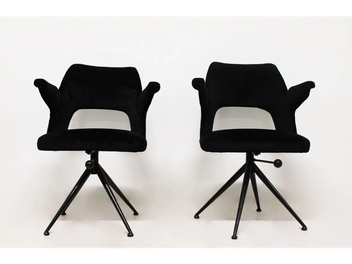 Sedia vintage in velluto nero (anni '70), 2