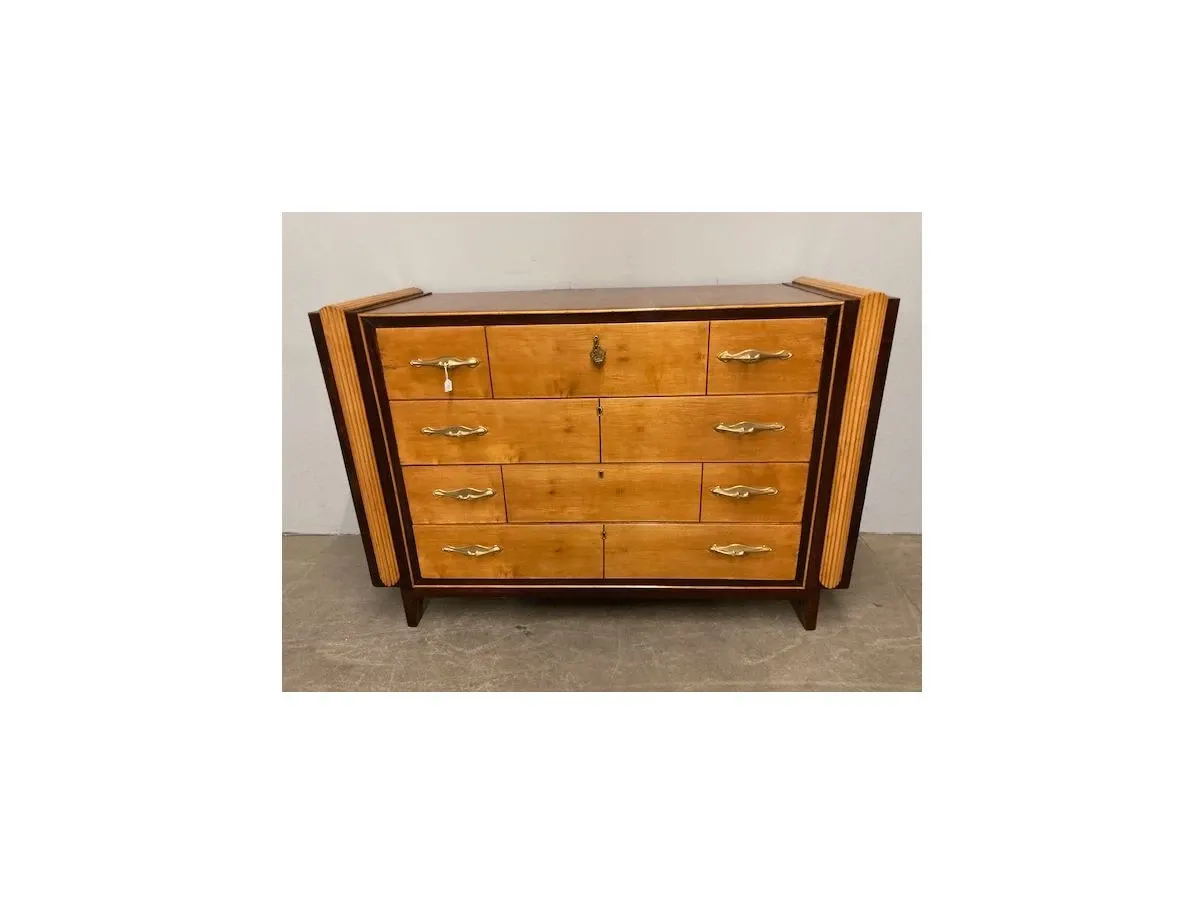 Cassettiera vintage in legno e ottone (anni '50), 2
