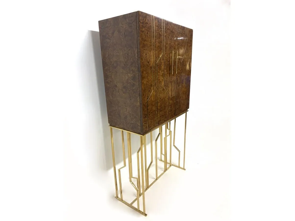 Mobile bar vintage in mogano e ottone (anni '70), 1