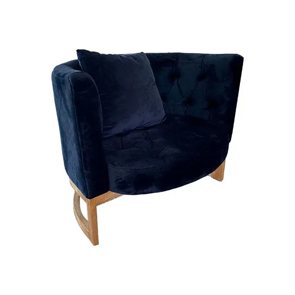 Midway armchair in wood and quilted velvet (blue), Bizzotto image