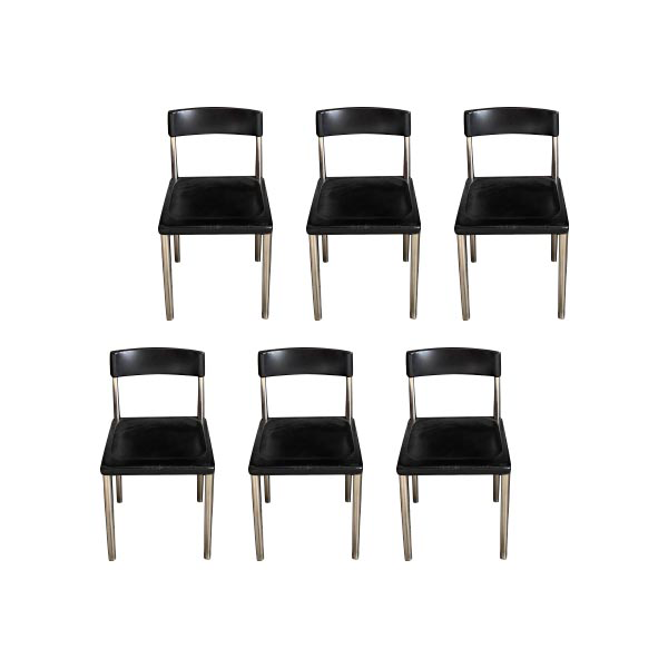Set of 6 vintage chairs in steel and leather (1970s), Bernini image