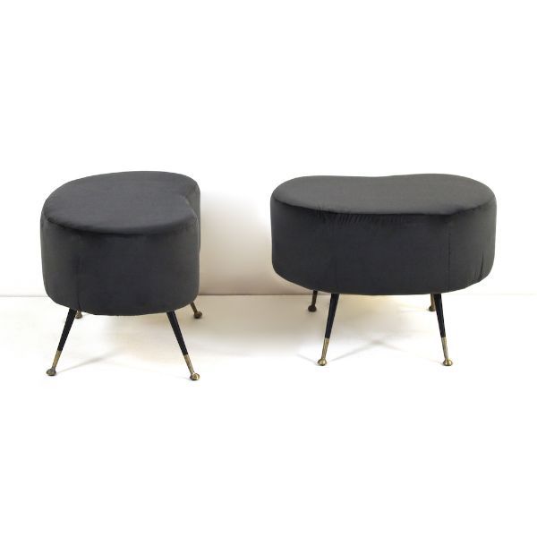 Set of 2 dark gray vintage poufs (70s), image