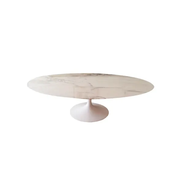 Oval Tulip coffee table in aluminum and gold Calacatta marble, Knoll 