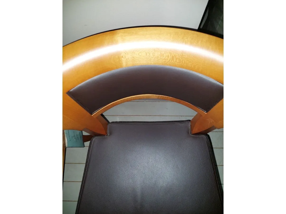 Chair in maple wood and brown leather, Giorgetti 4