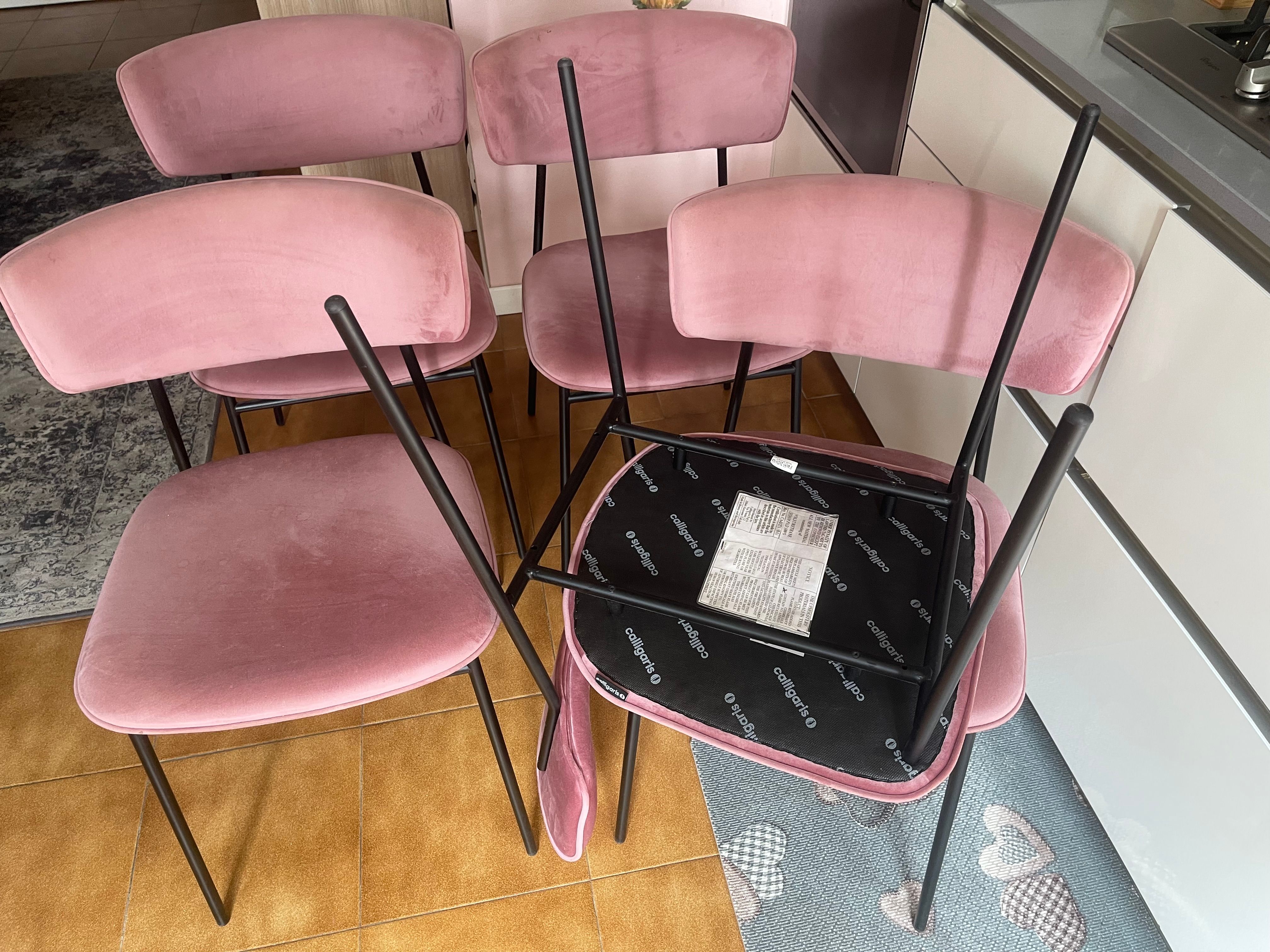 6er Set Rosa Samt Esszimmerstühle im Retro Fifties Design Main