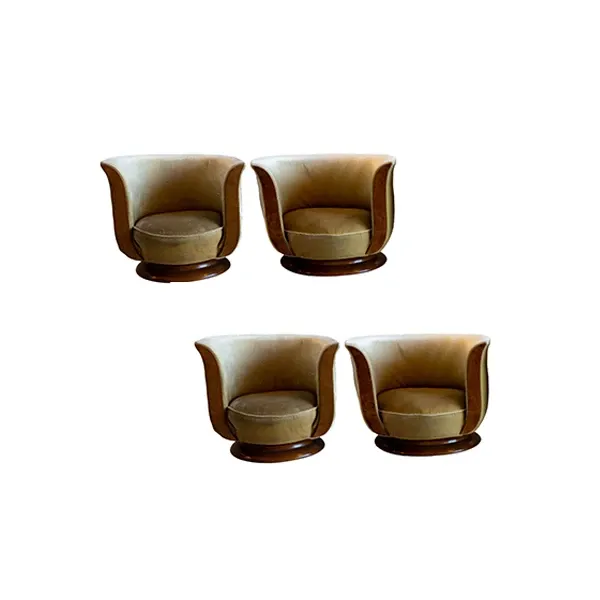 Set of 4 Tulip Chair in wood and vintage upholstered velvet image