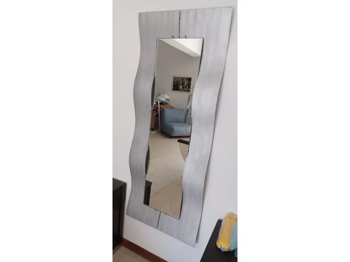 Vintage engraved aluminum full-length mirror (1970s) 4