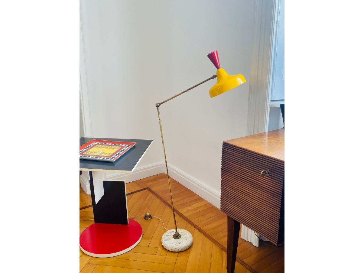 Vintage yellow and red floor lamp (1950s) 8