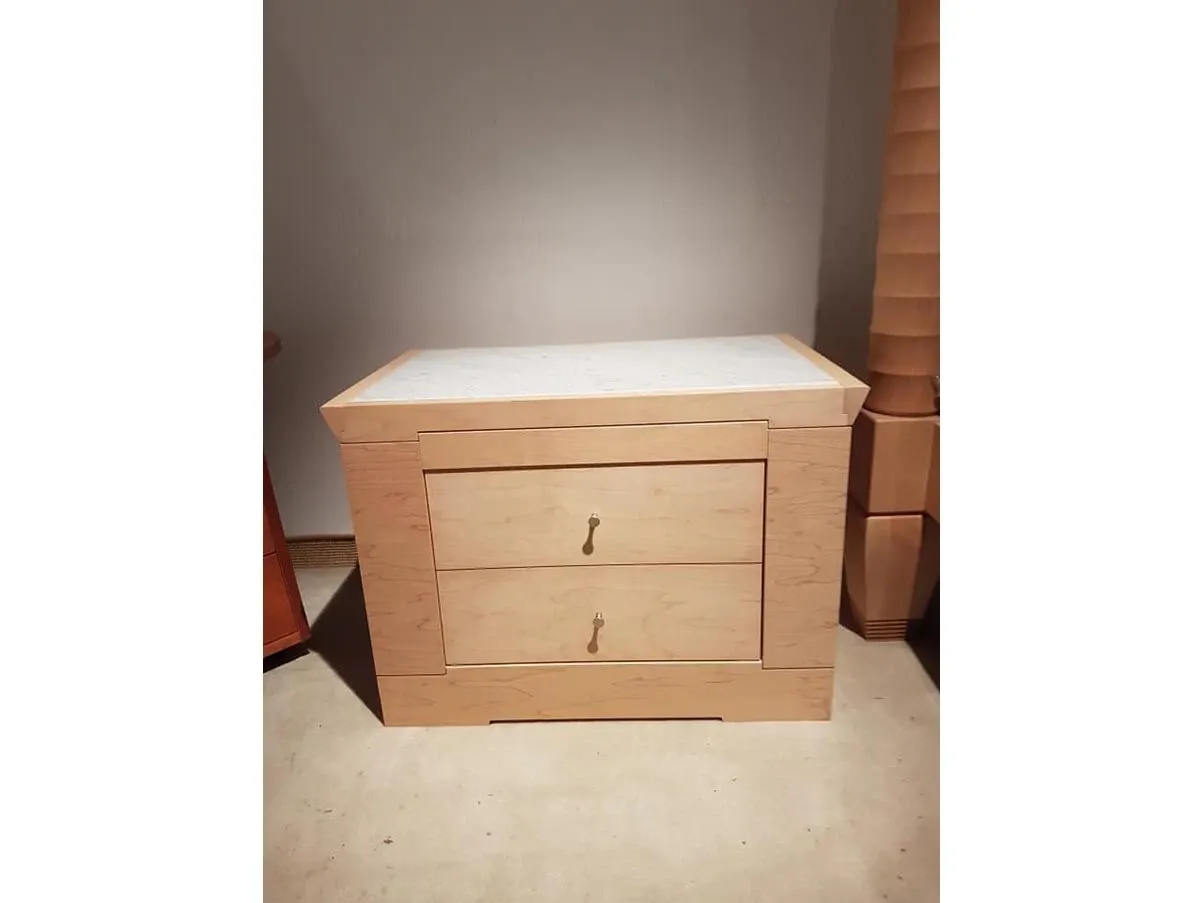 Set of 2 Oli bedside tables in maple wood and Carrara marble, Giorgetti 2