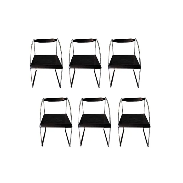 Set of 6 Patoz chairs in steel and leather (black), ICF DePadova image