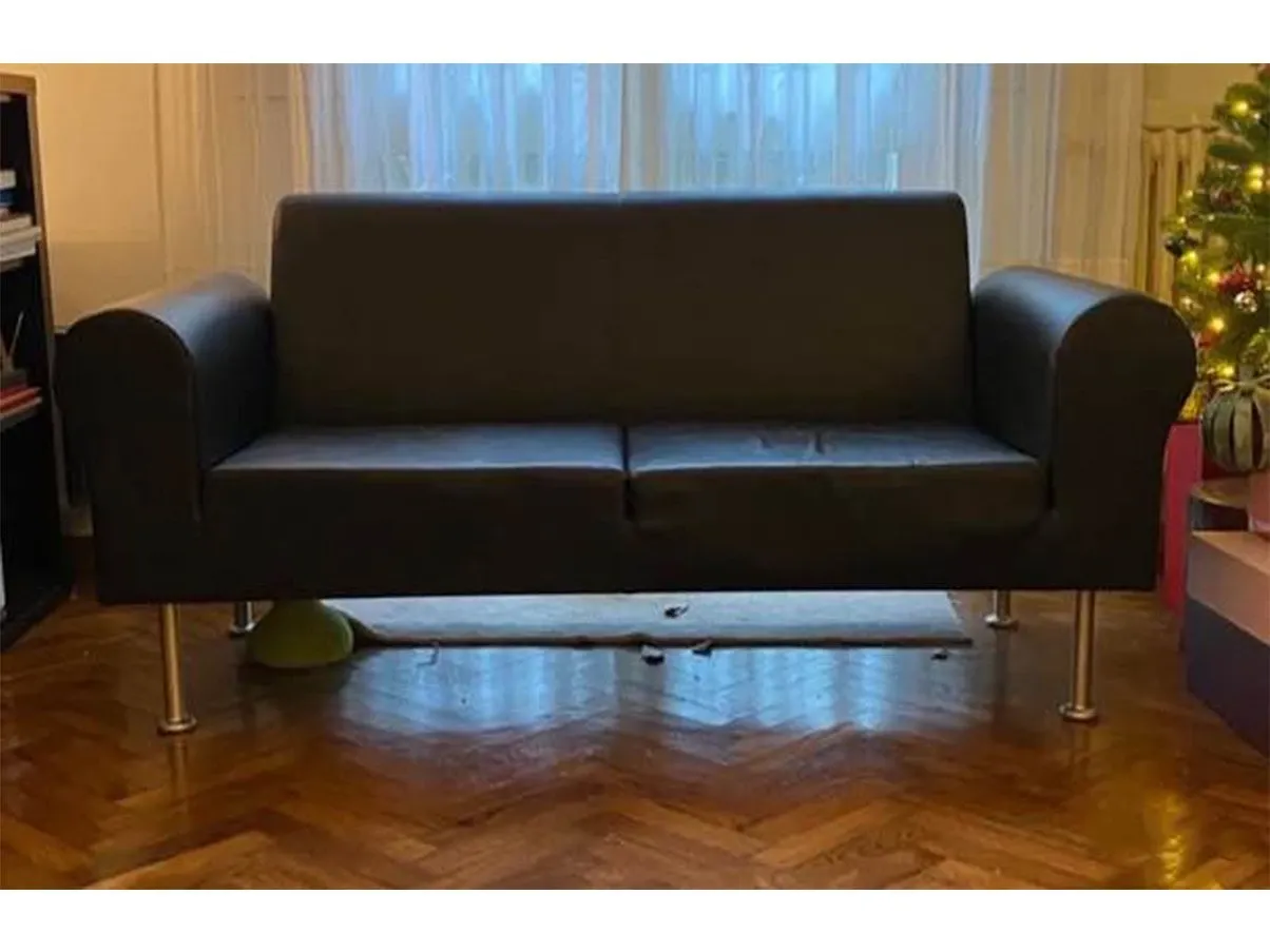 2 seater sofa Sublime Mint in leather (black) 