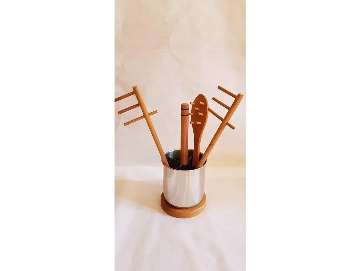 Twergi spaghetti set in wood and steel, Alessi 1