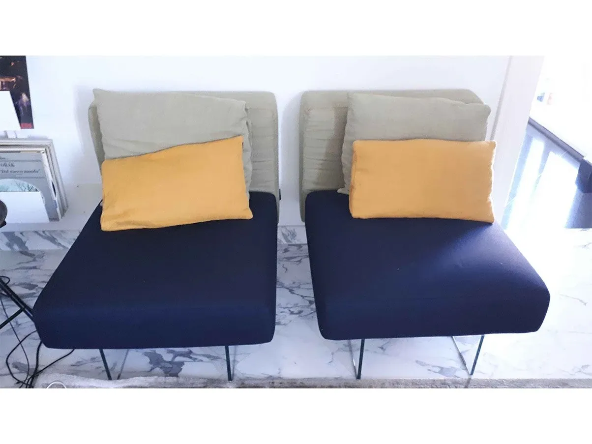 Sofa set and 2 modular armchairs in linen and fabric, Lago 2