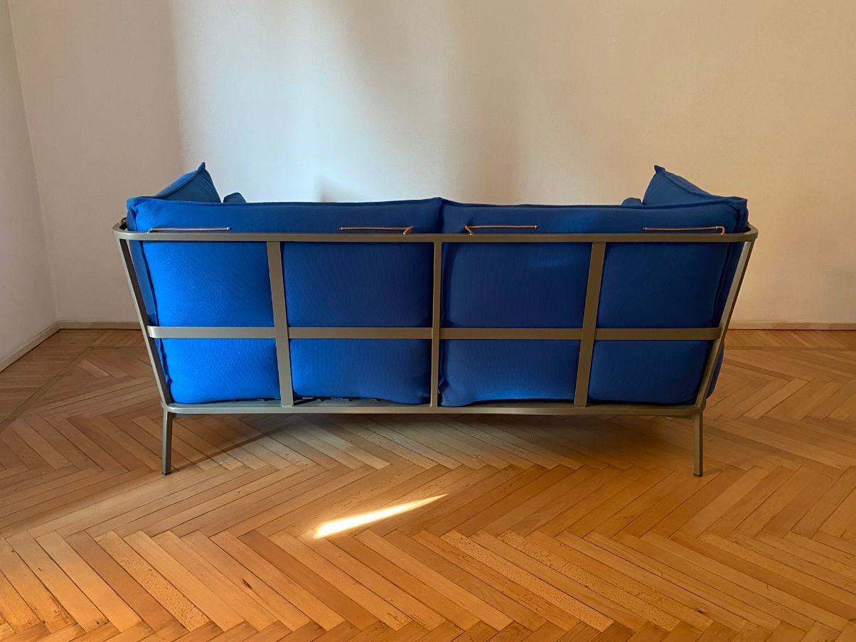 Basket 2 seater sofa in blue fabric 4