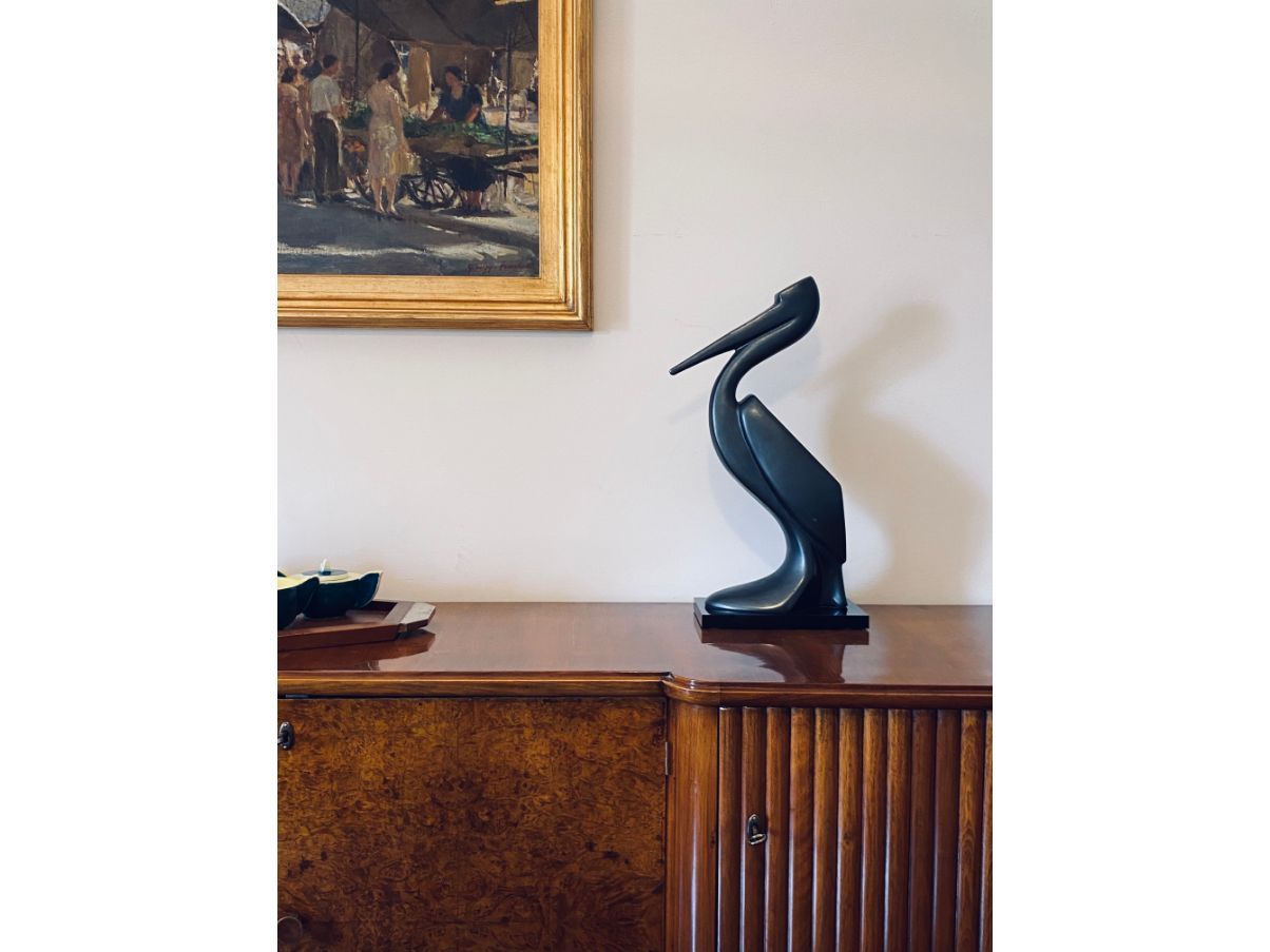 Vintage ceramic and wood Pellicano sculpture (1970s) 4
