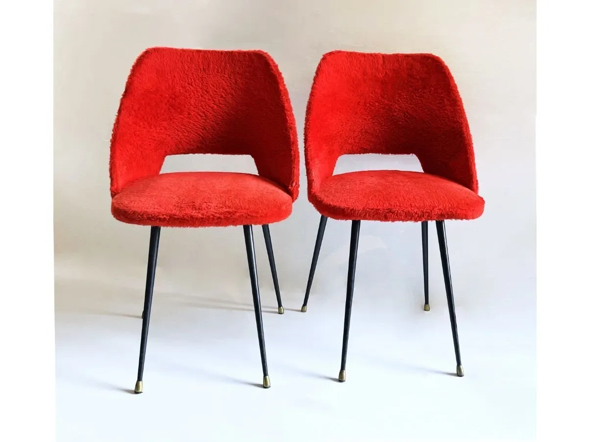 Set 2 sedie in pelo rosso vintage (anni'70), 2