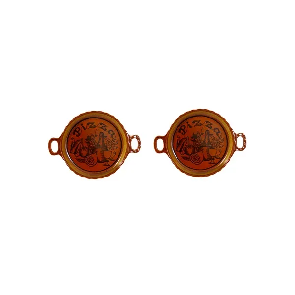Set 2 piatti per pizza vintage in ceramica decorata (marrone) 2