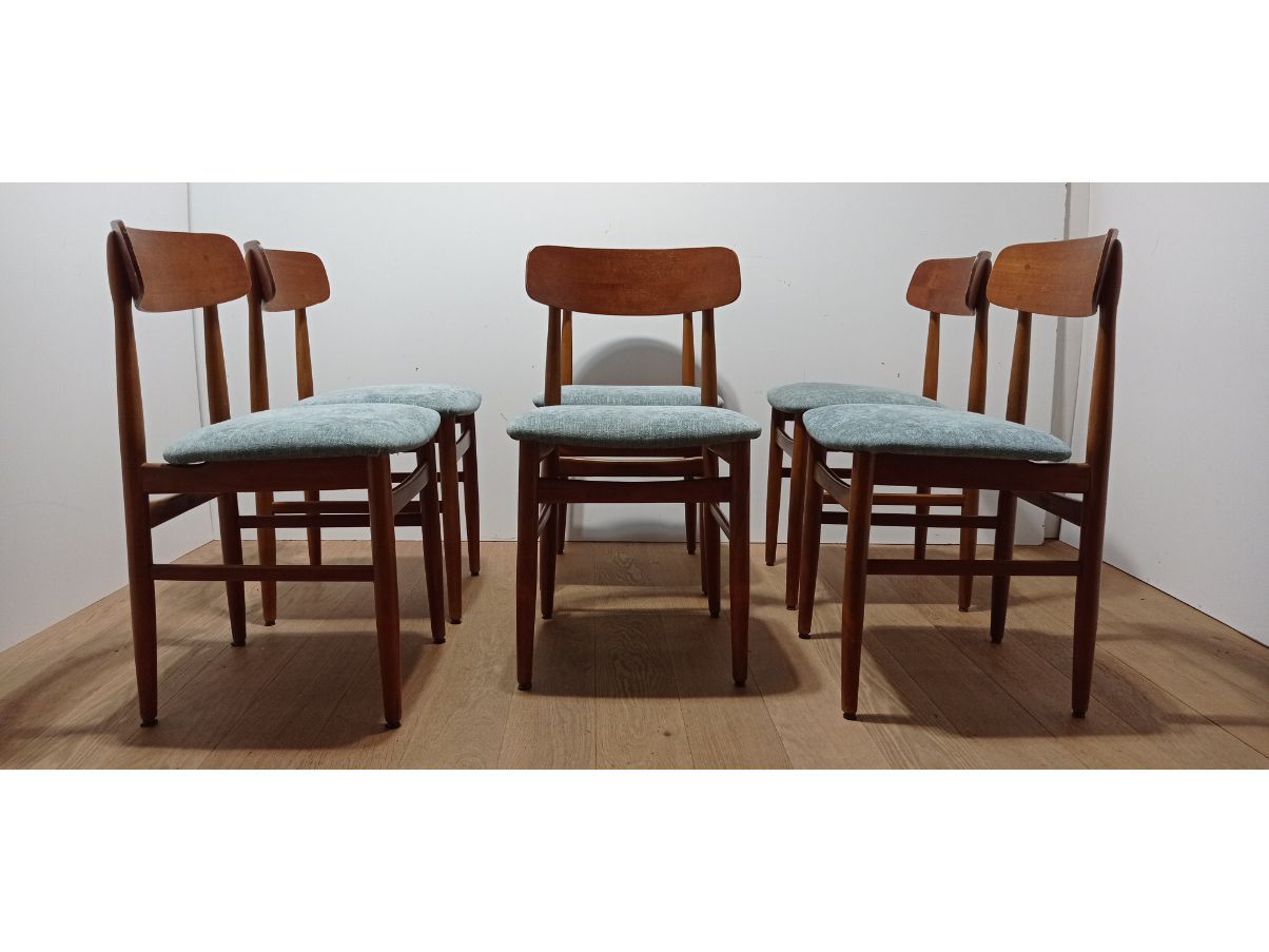 Set Sedie Vintage Anni 50-60 Struttura Legno Bambù Copriseduta Tessuto