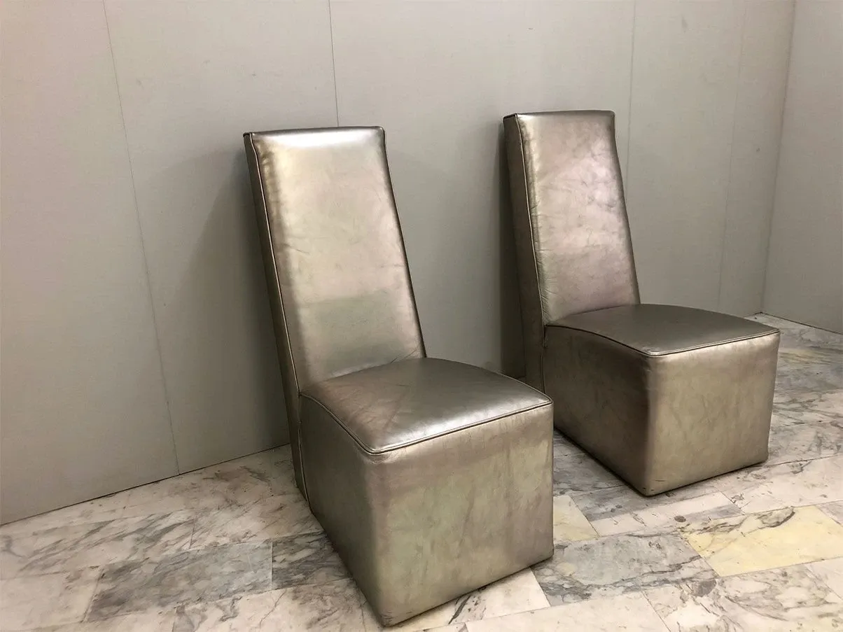 Set of 2 Graz chairs by Paola Navone leather (silver), Baxter 