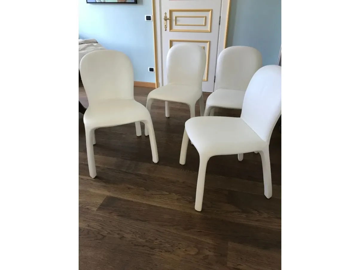 Set of 4 chairs in white leather, Poltrona Frau 2