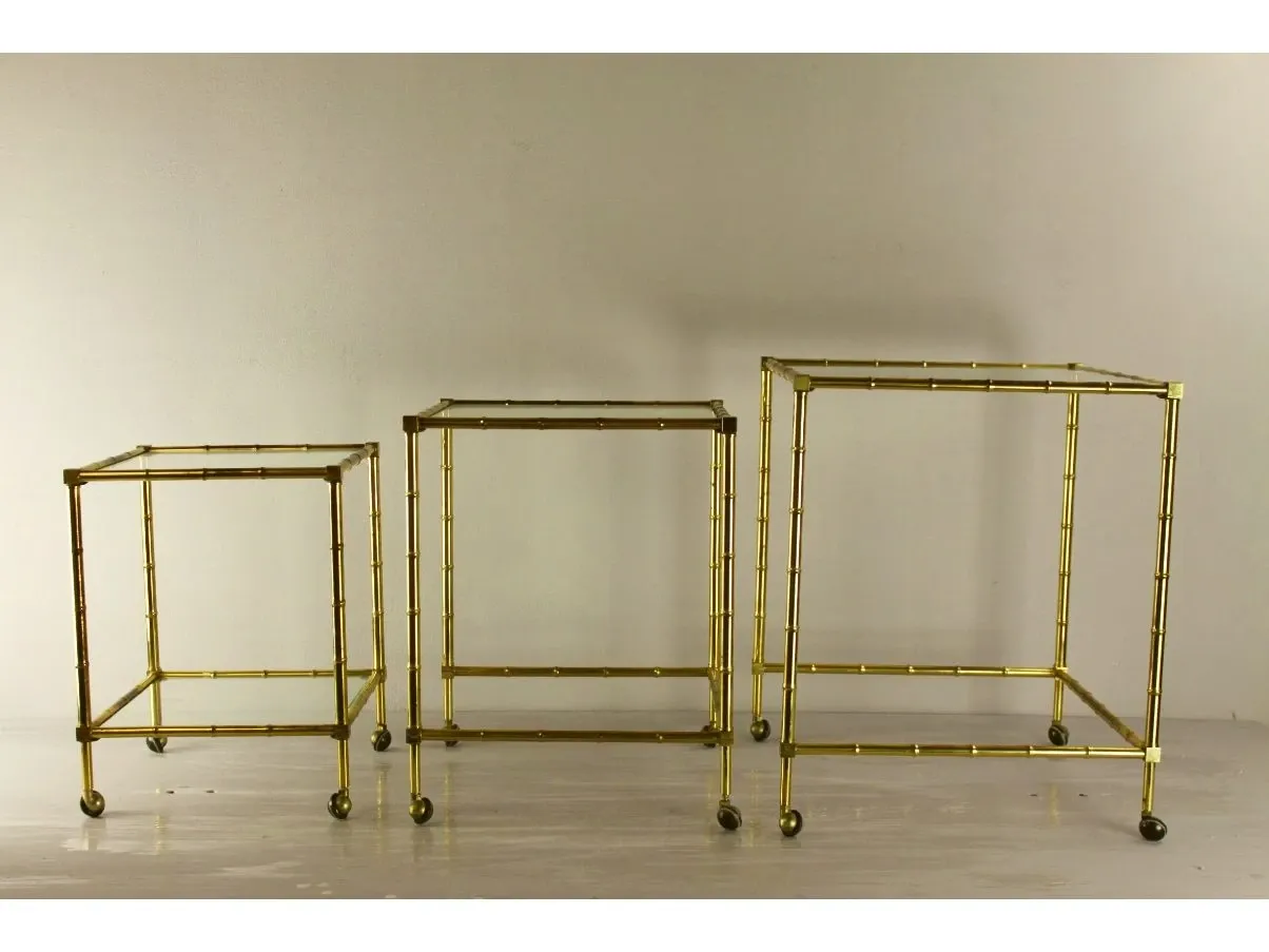 Set of 3 vintage coffee tables (1950s) in brass, 
