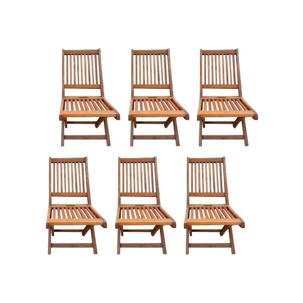 Set mit 6 klappbaren Milton-Stühlen aus Natur-Teak 