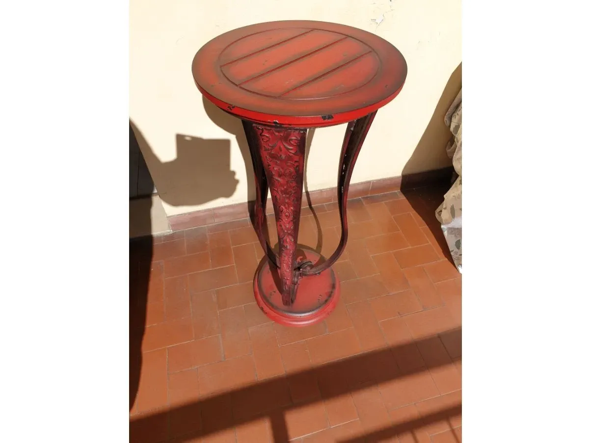 Vintage round red metal side table (1990s), 2