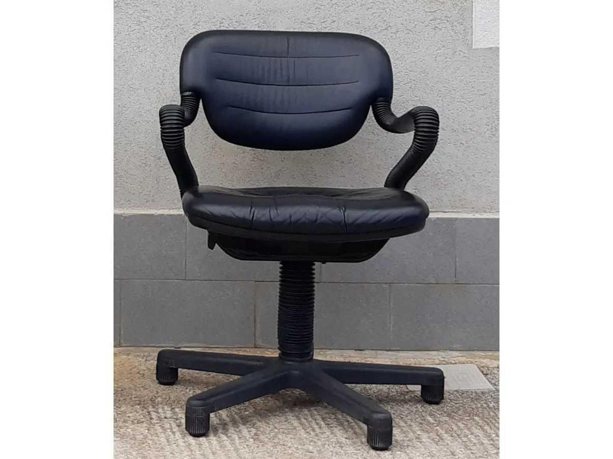 Sedia Vertebra vintage in pelle nera (anni '80) 1
