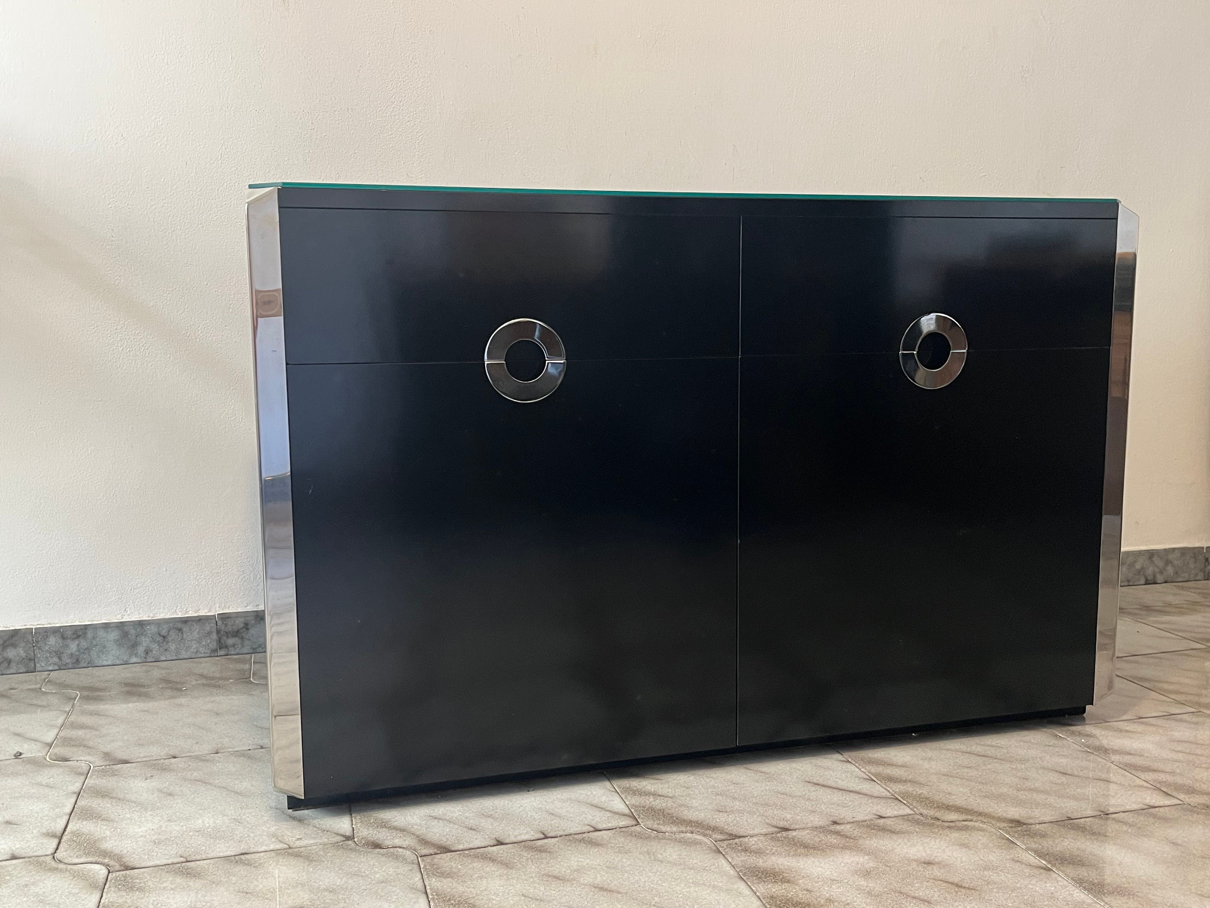 Alveo anthracite sideboard by Willy Rizzo (70s), Sabot Front