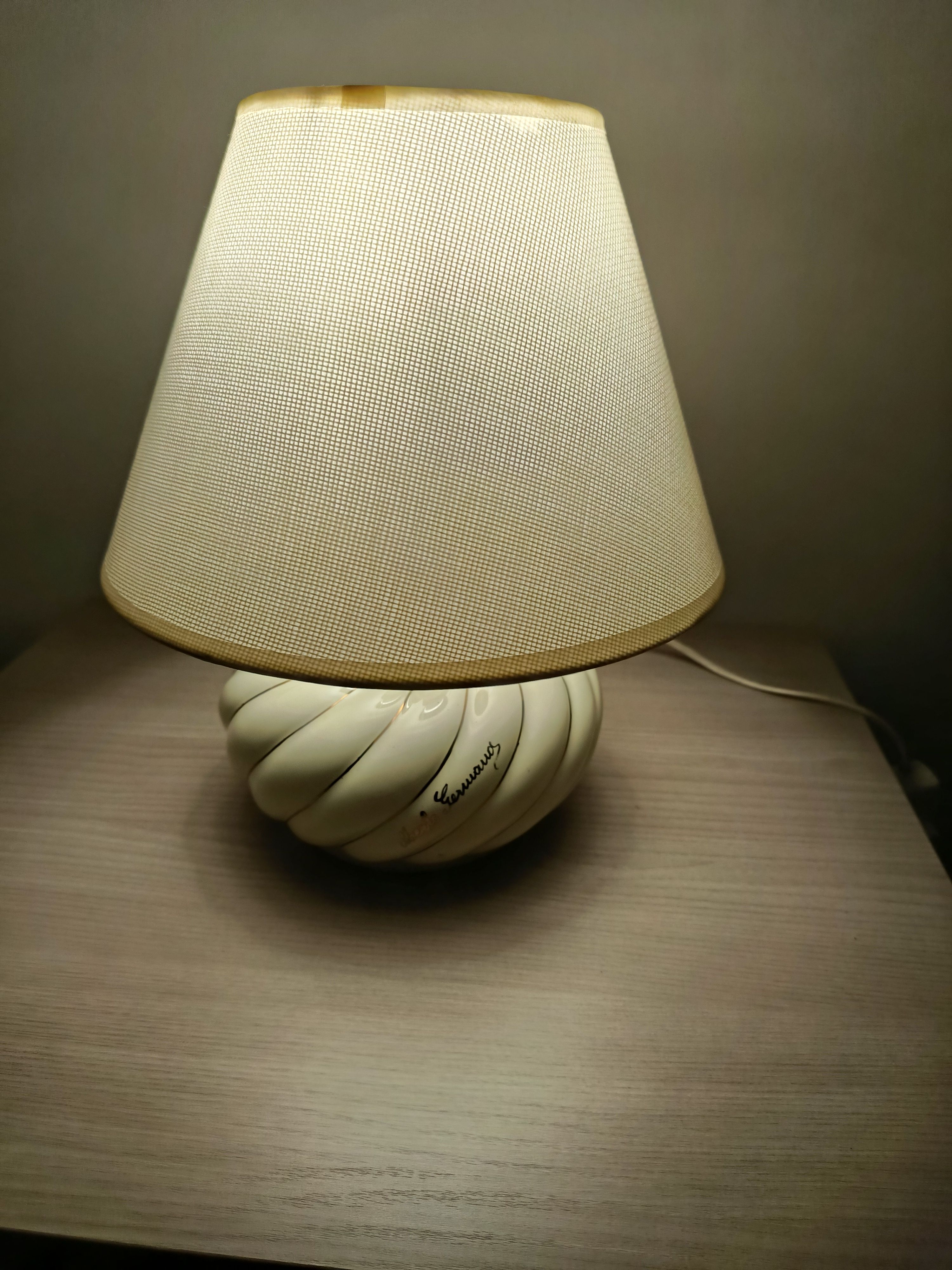 Pair of ivory ceramic bedside lamps by Germana Merlo (1980s) Front