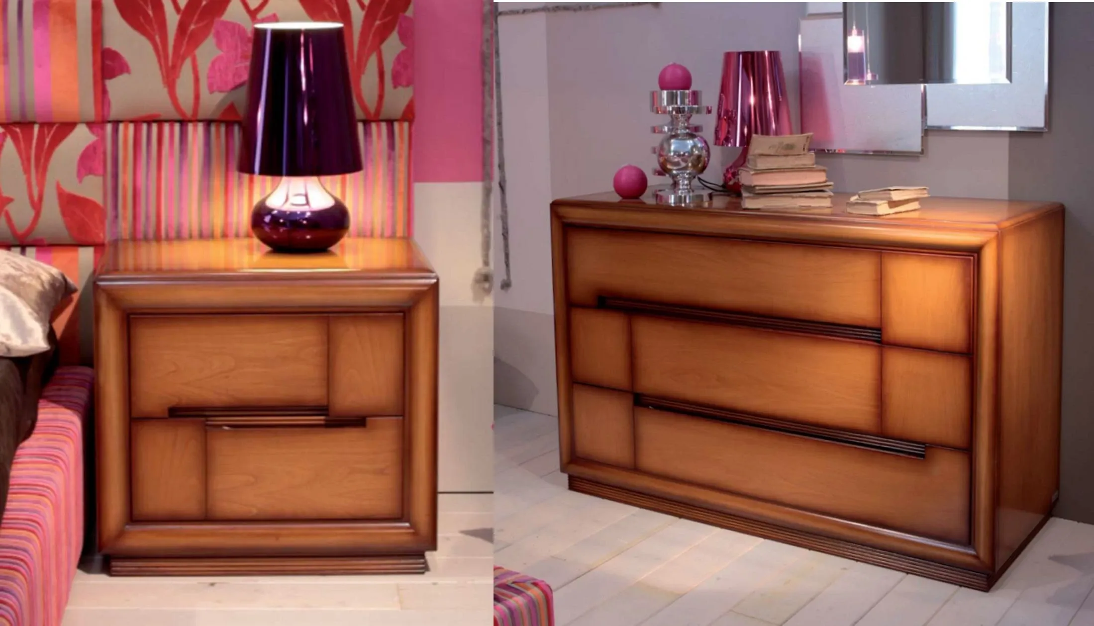 Set of chest of drawers and 2 bedside tables in cherry wood, Betamobili 4