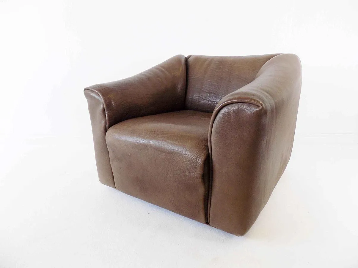DS 47 armchair with leather pouf (brown), De Sede 