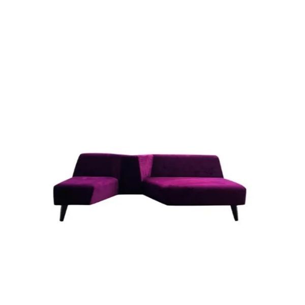 Slit sofa in fabric with purple coffee table by Kazuko Okamoto, Sedes Regia image