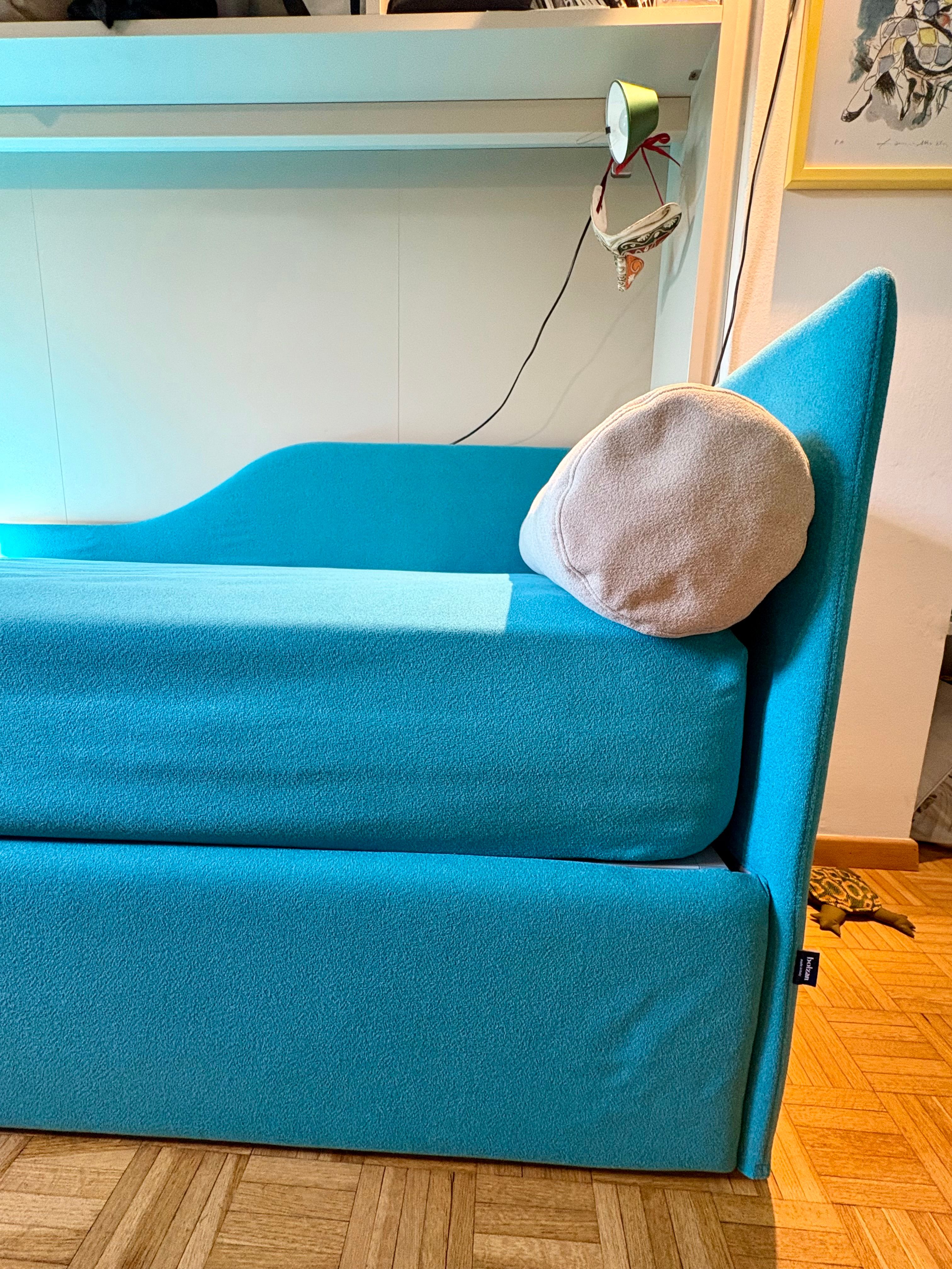 Bolzan Single Bed in Blue Fabric Front