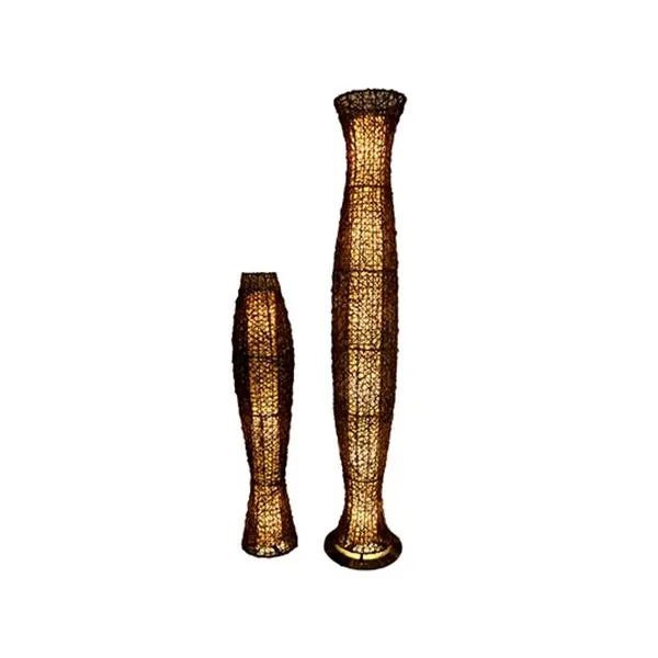 Set of 2 Nito floor lamps in iron and woven bamboo, Elite image