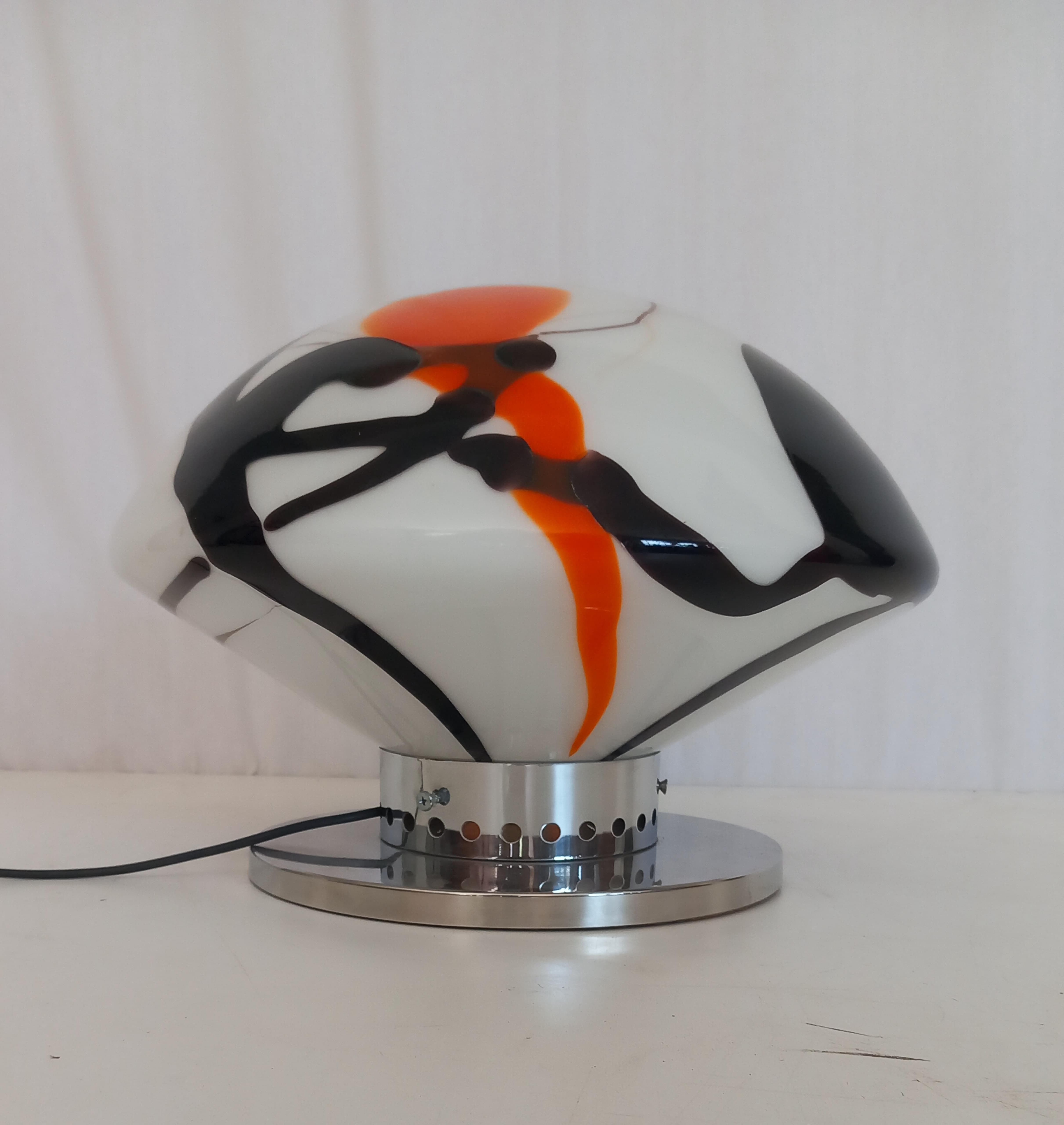 Vintage Tischlampe aus Opalglas, mehrfarbig, 50er Jahre Details
